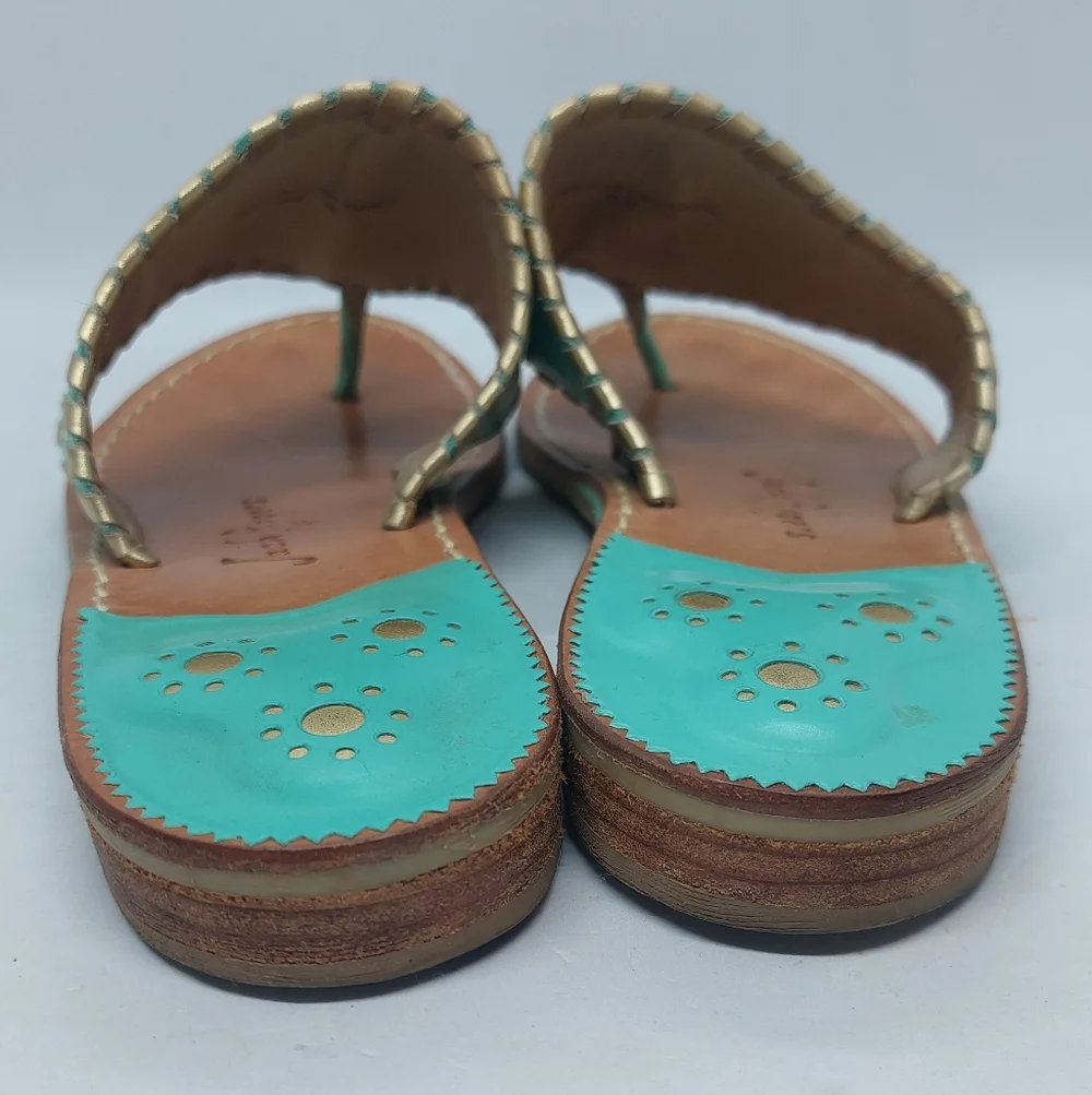 Jack Rogers Sandals Embroidered Pineapple Turquoise Leather Women's Size 9